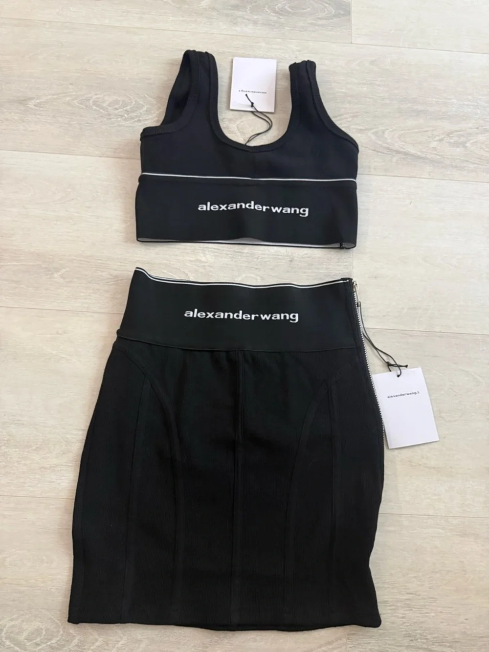 Alexander Wang Black Branded High-Waist Pencil Skirt and cropped top - Picture 1 of 4
